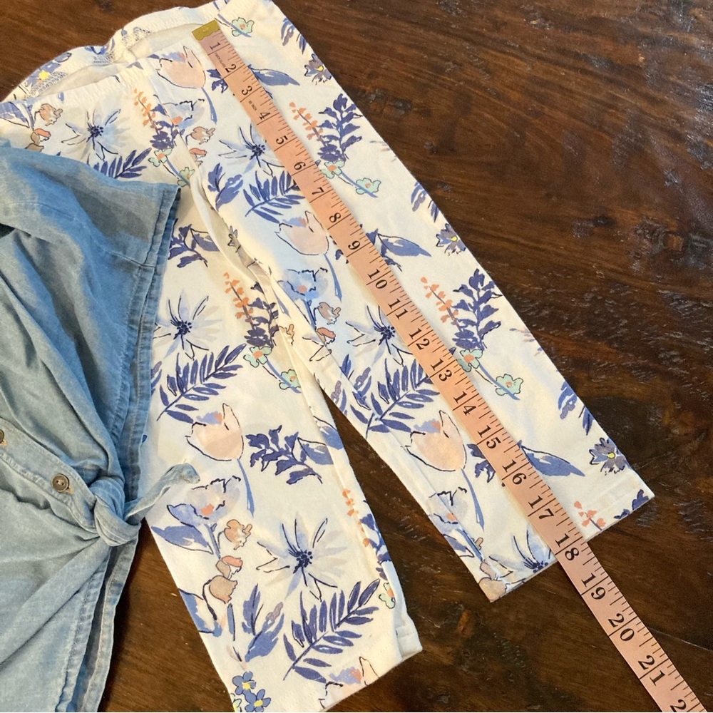 Girls Summer Outfit Blue Denim Chambray Shirt and Floral Pants Set Size Youth S - Picture 7 of 8